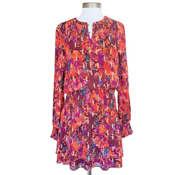 White House Black Market Smocked Metallic Chiffon Blouson Dress Medium Moroccan - Picture 1 of 9